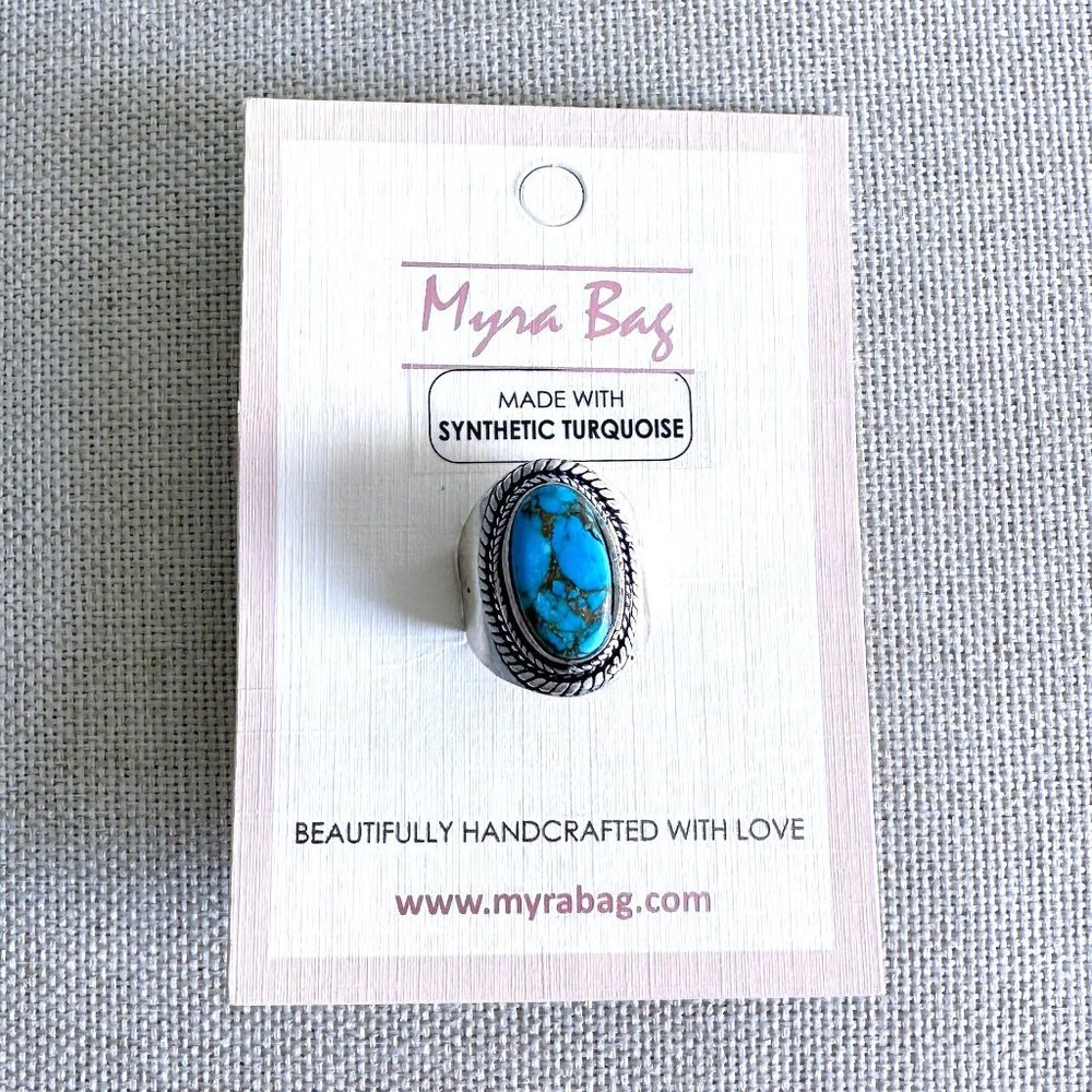 MYRA BAG Kopfino Adjustable Synthetic Turquoise Ring NWT